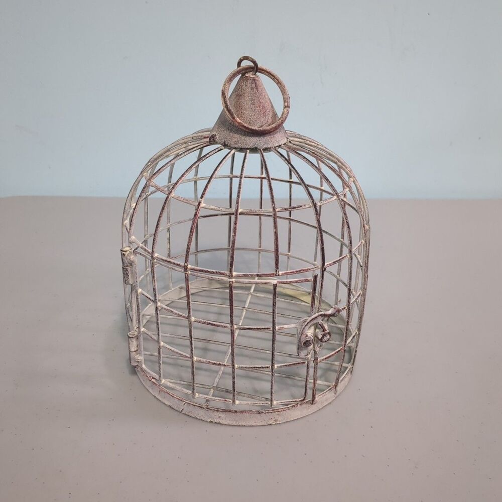 Vintage Round Metal Bird Cage 8.5 x 6.6 Solid Decor Cute Hinge Door Closes Tight